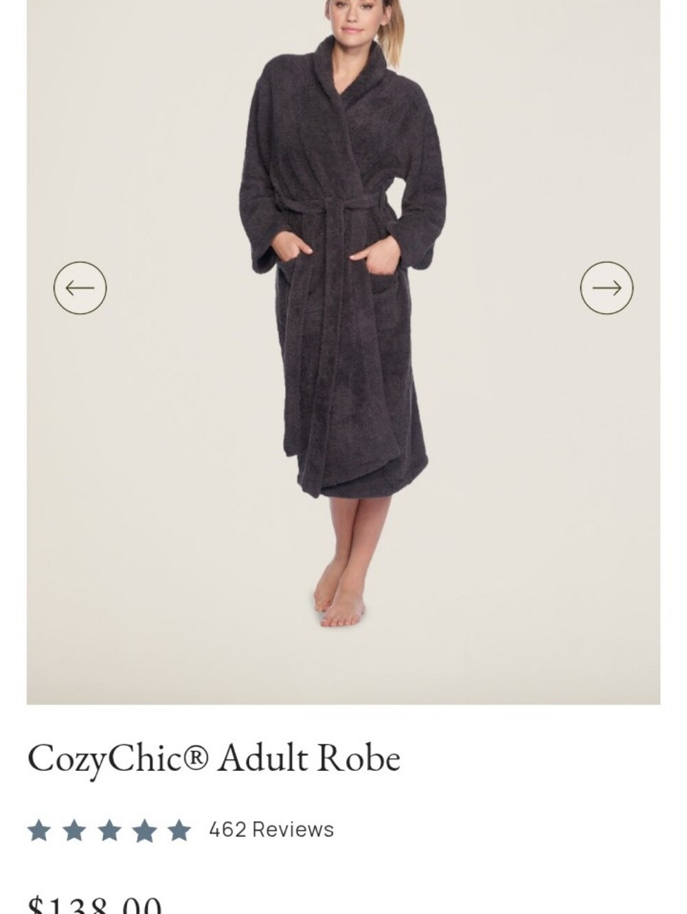 Barefoot Dreams CozyChic® Adult Robe in Charcoal Gray Size 1 - Unisex